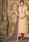 Beige Chanderi Silk Embroidered Salwar Suit Material - Rajnandini