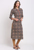 Navy Blue And Red Pure Cambric Cotton Jaipuri Printed Kurti