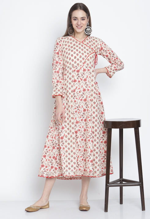 Off-White Pure Cambric Cotton Printed Kurti