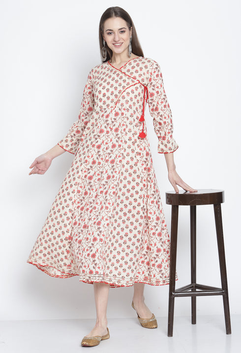 Off-White Pure Cambric Cotton Printed Kurti