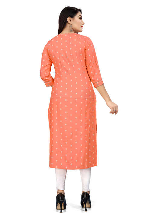 Orange Rayon Slub Jaipuri Printed Kurti