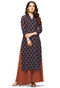 Navy Blue Cotton Jaipuri Printed Kurti