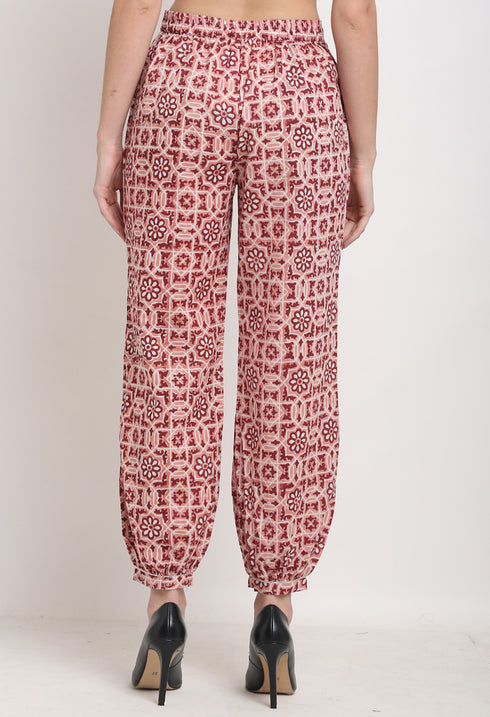 Pink & Maroon Pure Cotton Geometric Opaque Harem Pant