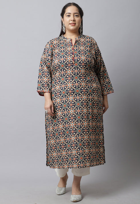Pure Cambric Cotton Jaipuri Printed Plus Size Kurti