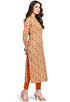 Beige And Orange Pure Cambric Cotton Jaipuri Printed Kurti - Rajnandini