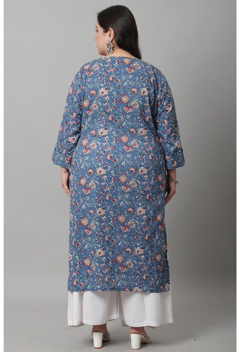 Pure Cambric Cotton Kalamkari Floral Print Kurti