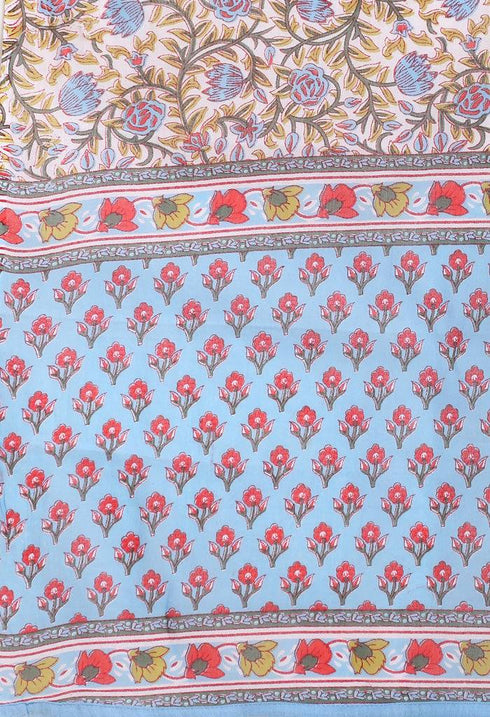 Blue Pure Cambric Cotton Printed Kurta Set With Dupatta