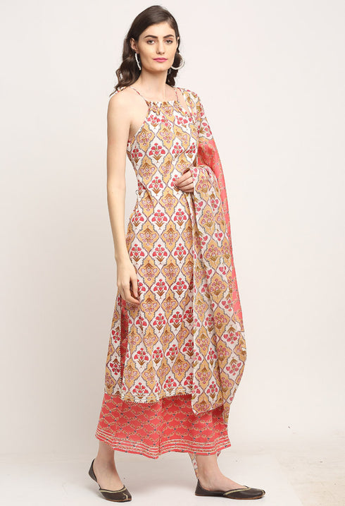 Multicolor Pure Cambric Cotton Printed Kurta Set With Dupatta