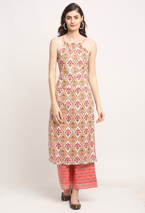 Multicolor Pure Cambric Cotton Printed Kurta Set With Dupatta
