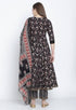 Black Pure Cambric Cotton Printed Kurta Set With Dupatta