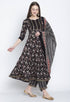 Black Pure Cambric Cotton Printed Kurta Set With Dupatta