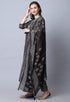 Grey Muslin Jaipuri Embroidered Kurta Set With Dupatta
