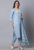Pure Cambric Cotton Jaipuri Printed & Embroidered Kurta Set With Dupatta