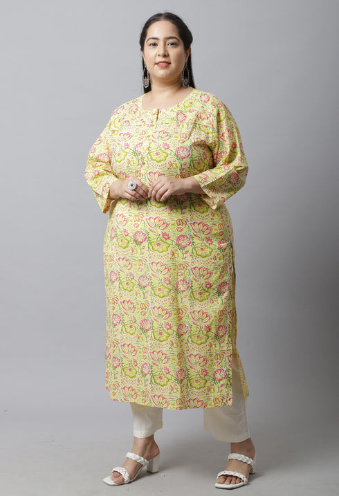 Pure Cambric Cotton Jaipuri Printed Plus Size Kurti