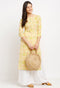 Yellow Pure Cambric Cotton Jaipuri Printed Kurti