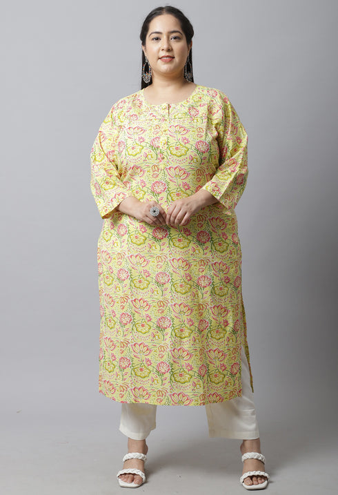 Pure Cambric Cotton Jaipuri Printed Plus Size Kurti