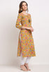 Yellow And Pink Pure Cambric Cotton Jaipuri Floral Printed Kurti
