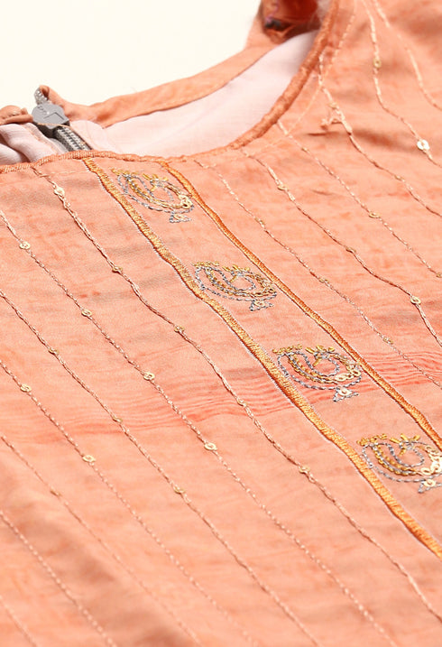Orange Pure Muslin Embroidered Salwar Suit Material