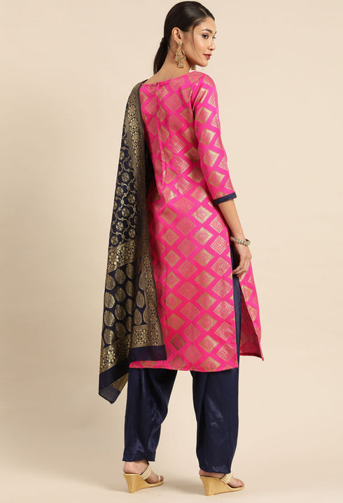 Magenta Silk Blend Jaccquard Woven Salwar Suit Material