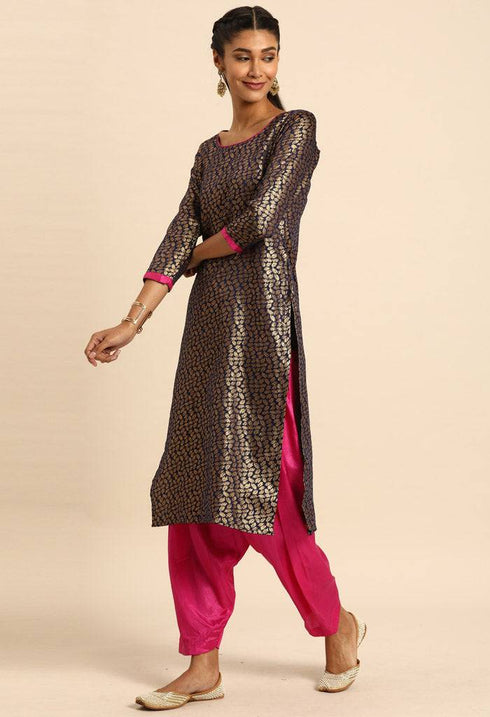 Blue Silk Blend Jaccquard Woven Salwar Suit Material