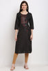Black Slub Cotton Floral Embroidered Kurti