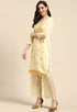 Light Yellow Chanderi Silk Embroidered Semi-Stitched Salwar Suit Material