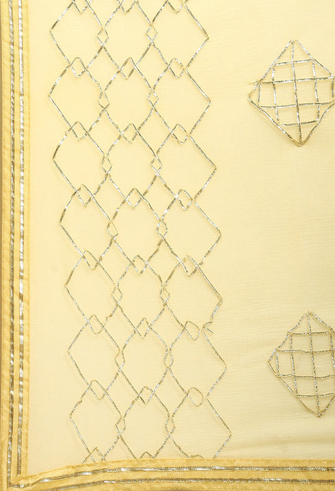 Light Yellow Chanderi Silk Embroidered Semi-Stitched Salwar Suit Material