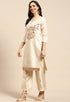 White Chanderi Silk Embellished Unstitched Salwar Suit Material