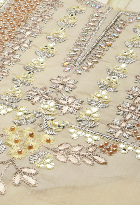 Light Yellow chanderi silk Embroidered Unstitched Salwar Suit Material