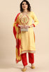 Yellow Glass Cotton Embroidered Unstitched Salwar Suit Material