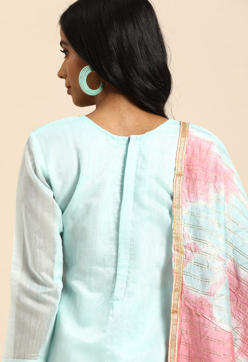 Sky Blue chanderi silk Embroidered Unstitched Salwar Suit Material