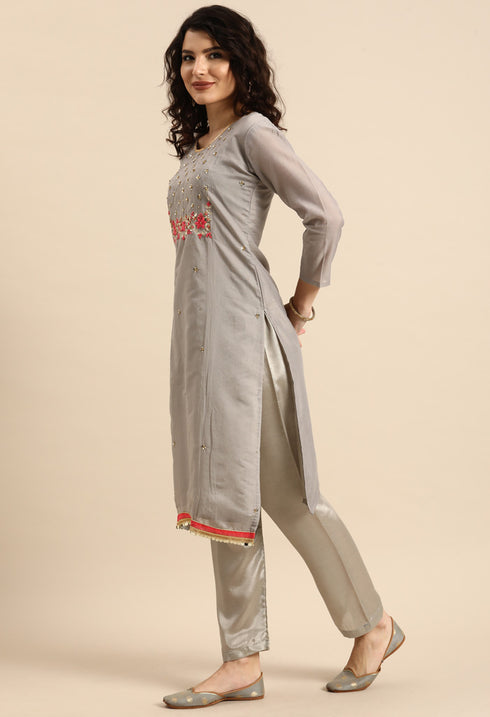 Baby Pink chanderi silk Embroidered Unstitched Salwar Suit Material - Rajnandini