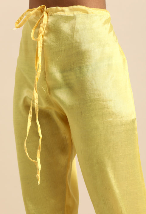 Yellow chanderi silk Embroidered Unstitched Salwar Suit Material