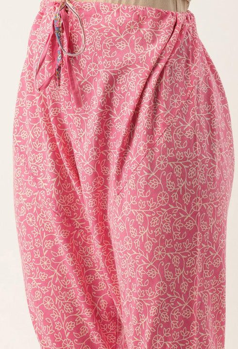 White And Pink Pure Jaipuri Cambric Cotton Printed Unstitched Salwar Suit Material
