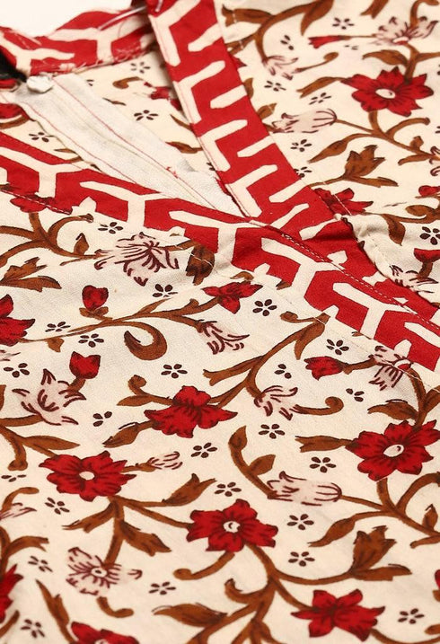 Beige Pure Cambric Cotton Printed Unstitched Salwar Suit Material