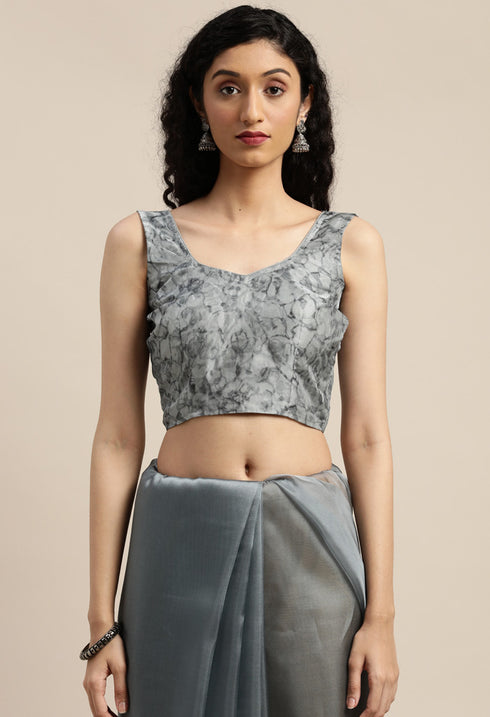 Grey Organza Printed Traditional Saree