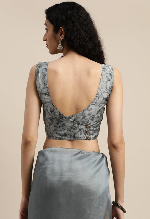 Grey Organza Printed Traditional Saree