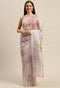 Off-White And Purple Organza Digital Floral Printed Traditional Saree