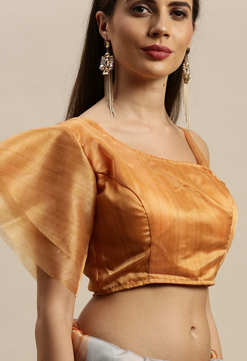 Grey And Yellow Organza Digital Floral Printed Traditional Saree