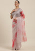 Grey And Pink Organza Digital Floral Printed Traditional Saree