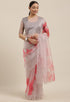 Grey And Pink Organza Digital Floral Printed Traditional Saree