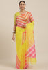 Yellow And Pink Organza Digital Floral Printed Traditional Saree