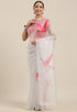 Light Grey And Pink Organza Digital Floral Printed Traditional Saree