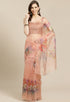 Peach Organza Digital Floral Printed Traditional Saree