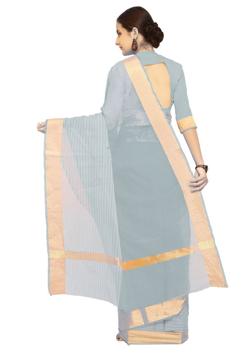 Grey Pure Cotton Printed Traditional Saree