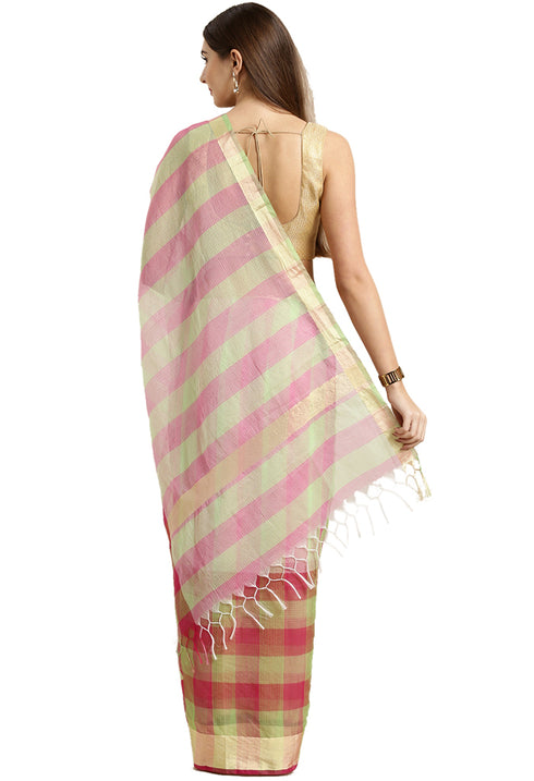 Pink & Green kota Doria Cotton Printed Traditional Saree
