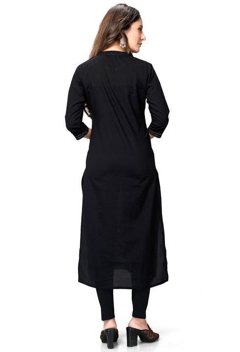 Black Pure Cambric Cotton Jaipuri Embroidered Kurti