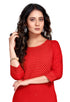 Red Rayon Slub Embroidered Kurti