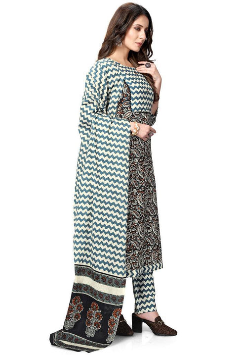 Multicolor Pure Cambric Cotton Jaipuri Printed Kurta Set With Dupatta