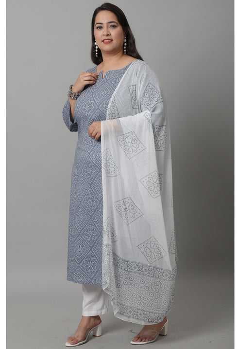 Pure Cambric Cotton Embroidered Kurta Set With Dupatta